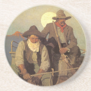 Vintage Cowboys, The Betala Stage by NC Wyeth Underlägg Sandsten