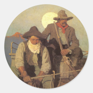 Vintage Cowboys, The Pay Stage av NC Wyeth Runt Klistermärke