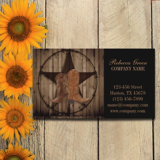 vintage, cowboystövlar westerna land visitkort (vintage woodgrain cowboy boots western country business card)