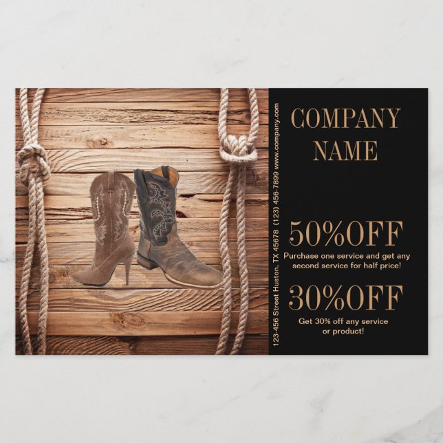 vintage, cowboystövlar westerna mode flygblad (Framsidan)