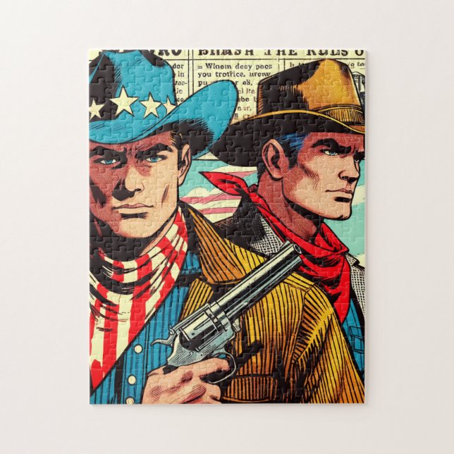 Vintage CowboyTecknader Pussel (Vertikal)
