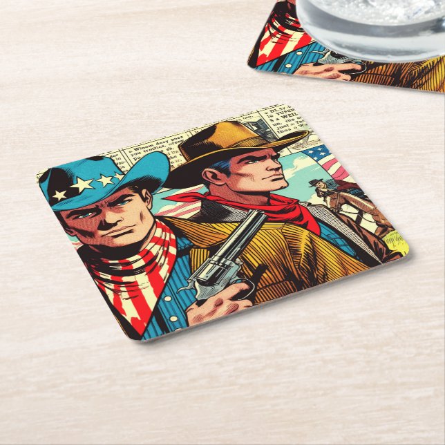 Vintage CowboyTecknader Underlägg Papper Kvadrat (Vinklad)