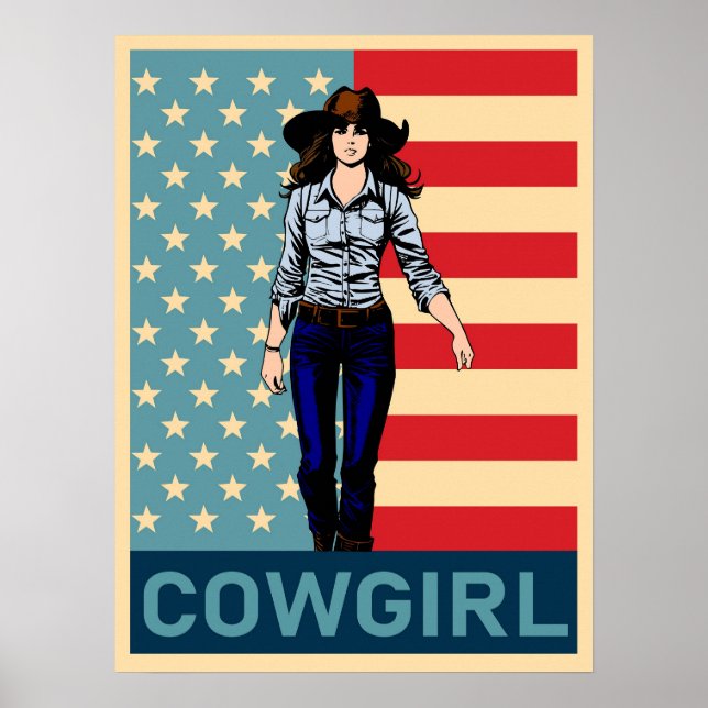 Vintage Cowgirl American Flagga Poster (Framsidan)