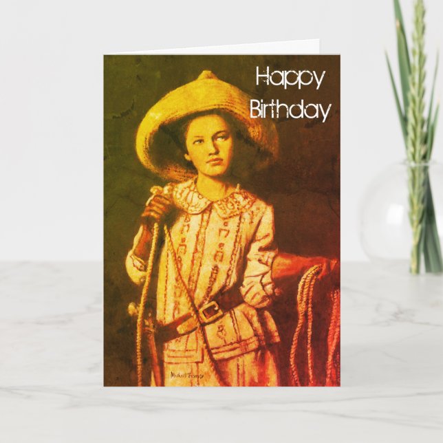 Vintage Cowgirl Birthday Card Kort (Framsida)