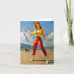 Vintage Cowgirl Birthday Kort