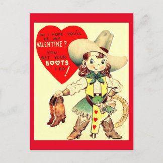 Vintage Cowgirl & Boots 1950's Valentine Vykort