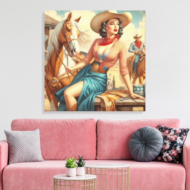 Vintage Cowgirl Canvastryck (Insitu (Vardagsrum))
