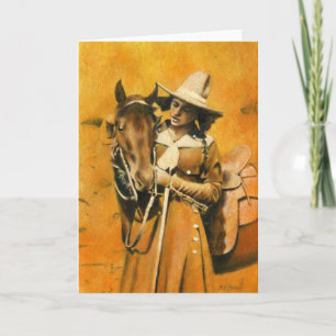 Vintage Cowgirl Hälsning Card Kort
