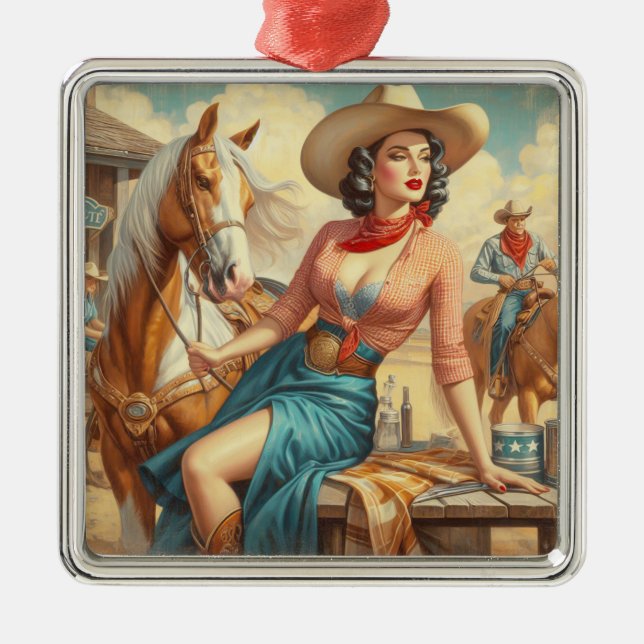 Vintage Cowgirl Julgransprydnad Metall (Framsidan)