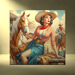 Vintage Cowgirl Kakelplatta