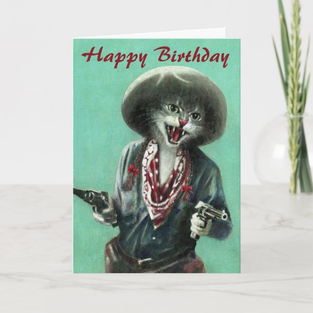 Vintage Cowgirl Kitten Birthday Card Kort (Framsida)
