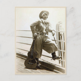 Vintage Cowgirl med Guitar Photo Vykort
