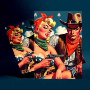 Vintage Cowgirl och Cowboy Vykort