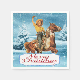 Vintage Cowgirl on Horse Winter God jul Pappersservett