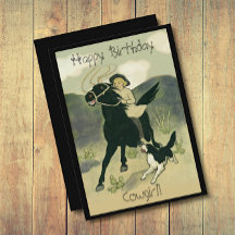 Vintage Cowgirl on Horse with Hund Birthday Card
