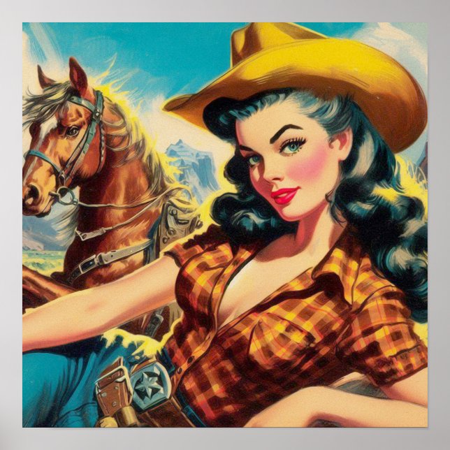 Vintage Cowgirl Painting Poster (Framsidan)