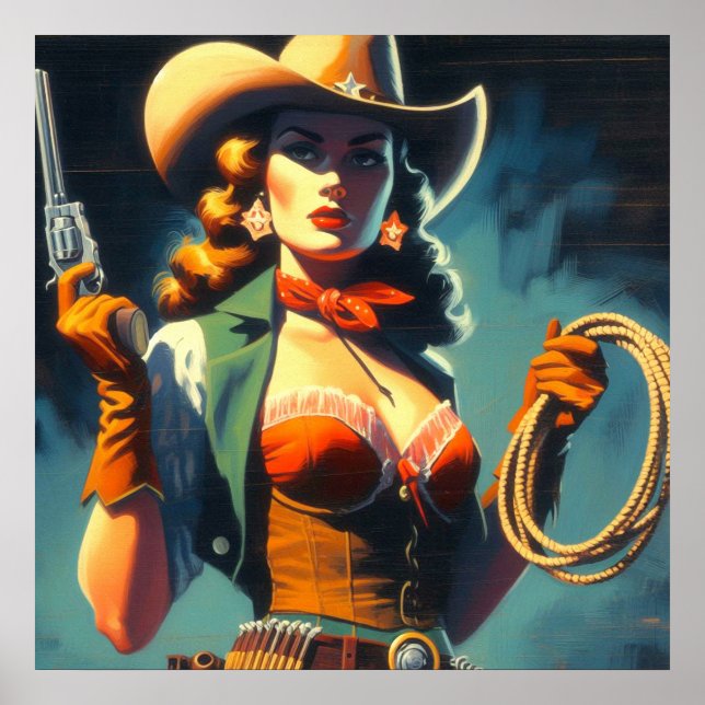 Vintage Cowgirl Painting Poster (Framsidan)