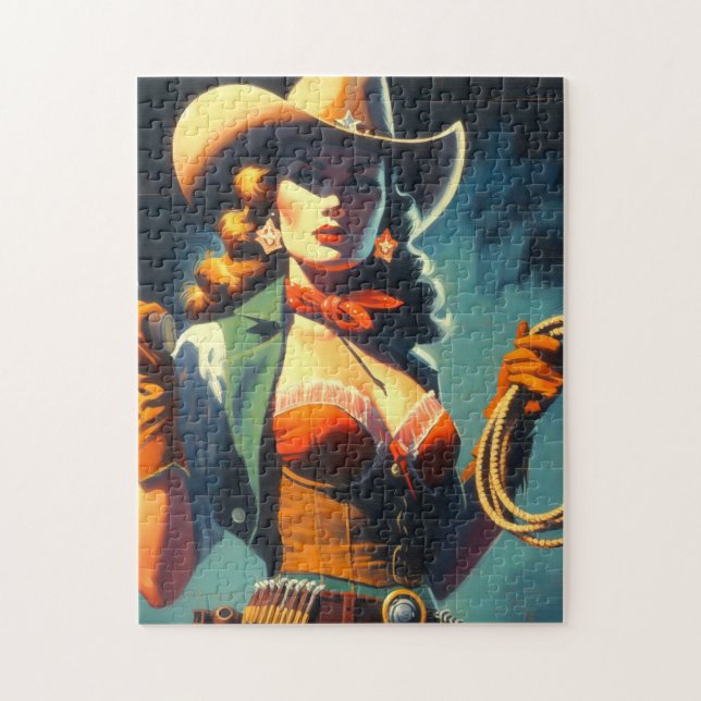 Vintage Cowgirl Painting Pussel (Vertikal)