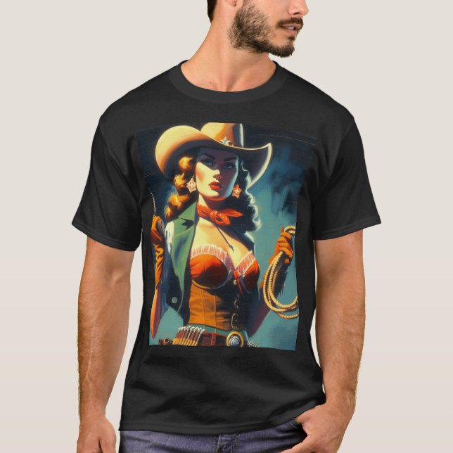 Vintage Cowgirl Painting T Shirt (Framsida)