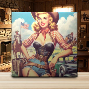 Vintage Cowgirl Pin Up Kakelplatta