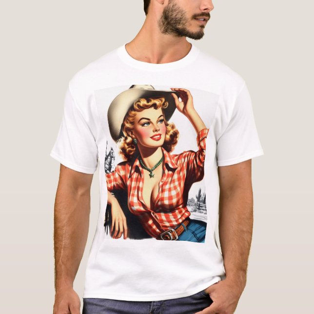 Vintage Cowgirl Pin Up T Shirt (Framsida)