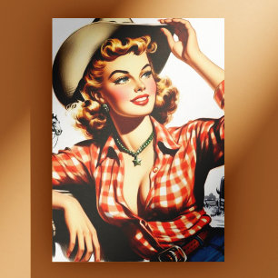 Vintage Cowgirl Pin Up Vykort