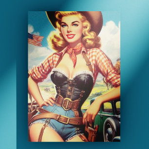 Vintage Cowgirl Pin Up Vykort