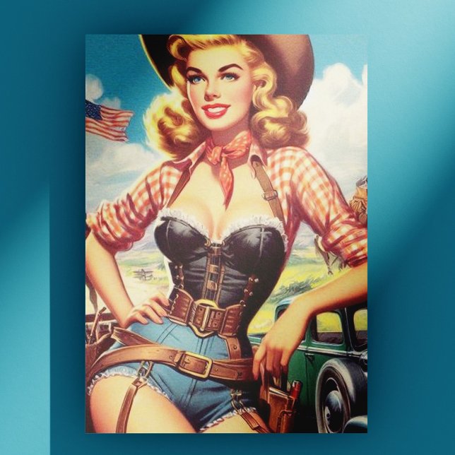 Vintage Cowgirl Pin Up Vykort (Skapare uppladdad)