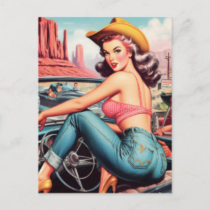 Vintage Cowgirl Pinuppa Vykort