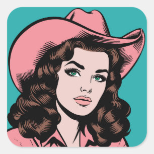 Vintage Cowgirl Retro Western Graphic Fyrkantigt Klistermärke