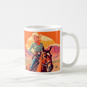 Vintage Cowgirl Riding Horse Western Kaffemugg