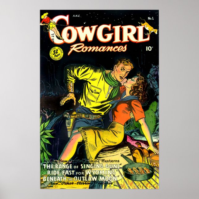 Vintage Cowgirl Romantik Gunslinger Poster (Framsidan)