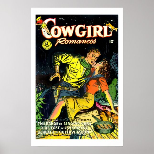Vintage Cowgirl Romantik Gunslinger Poster (Framsidan)