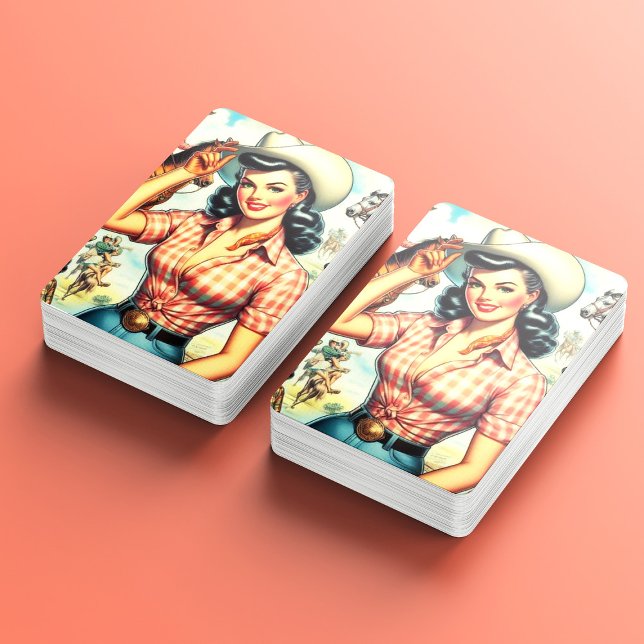 Vintage Cowgirl Seamless Illustration Casinokort (Skapare uppladdad)