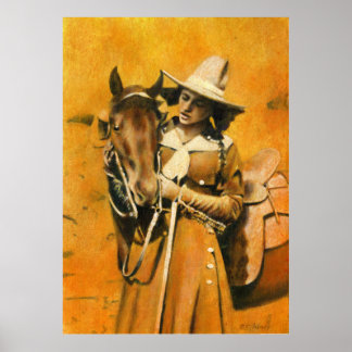Vintage Cowgirl Skriv ut Poster