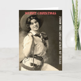 Vintage Cowgirl Texas God jul Helgkort