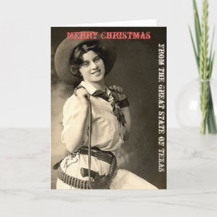 Vintage Cowgirl Texas God jul Helgkort