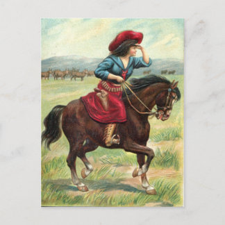 Vintage Cowgirl vycard Vykort