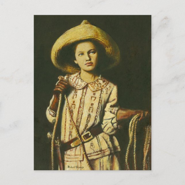 Vintage Cowgirl vycard Vykort (Framsida)
