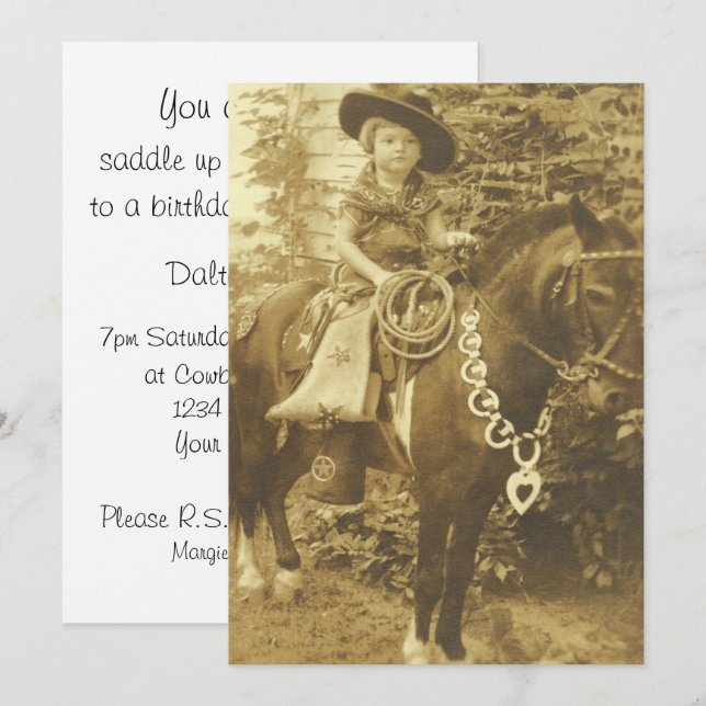 VINTAGE COWGIRL WESTERN PARTINBJUDAN INBJUDNINGAR (Fram/baksida)