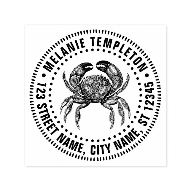 Vintage Crab #1 Teckning Namn Returadress Självfärgande Stämpel (Design)