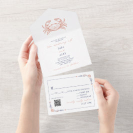 Vintage Crab Red & Blue OSA Beach QR Bröllop