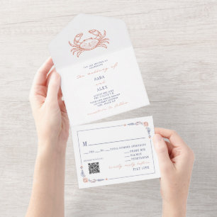 Vintage Crab Red & Blue OSA Beach QR Bröllop