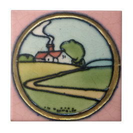 Vintage Crafts Era Cottage Scene Kakelplatta