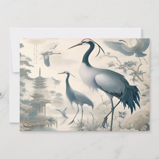 Vintage Cranes Crane Birds Tapet Inbjudningar (Framsida)