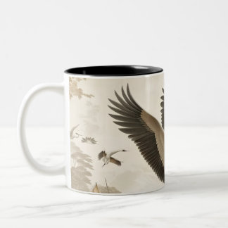 Vintage Cranes Crane Birds Tapet Två-Tonad Mugg