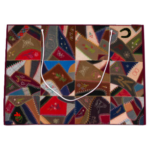 Vintage Crazy Patchwork Quilt Colorful Gift Bag