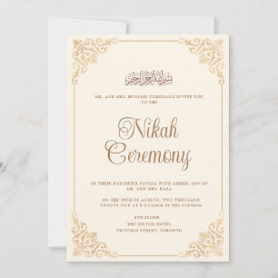 Vintage Cream Baroque Ram Nikah Muslim Bröllop Inbjudningar