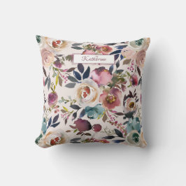 Vintage Cream Blommigt Anpassningsbar Vattenfärg Kudde