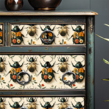 Vintage Cream Blommigt Beetle Decoupage Upcycling